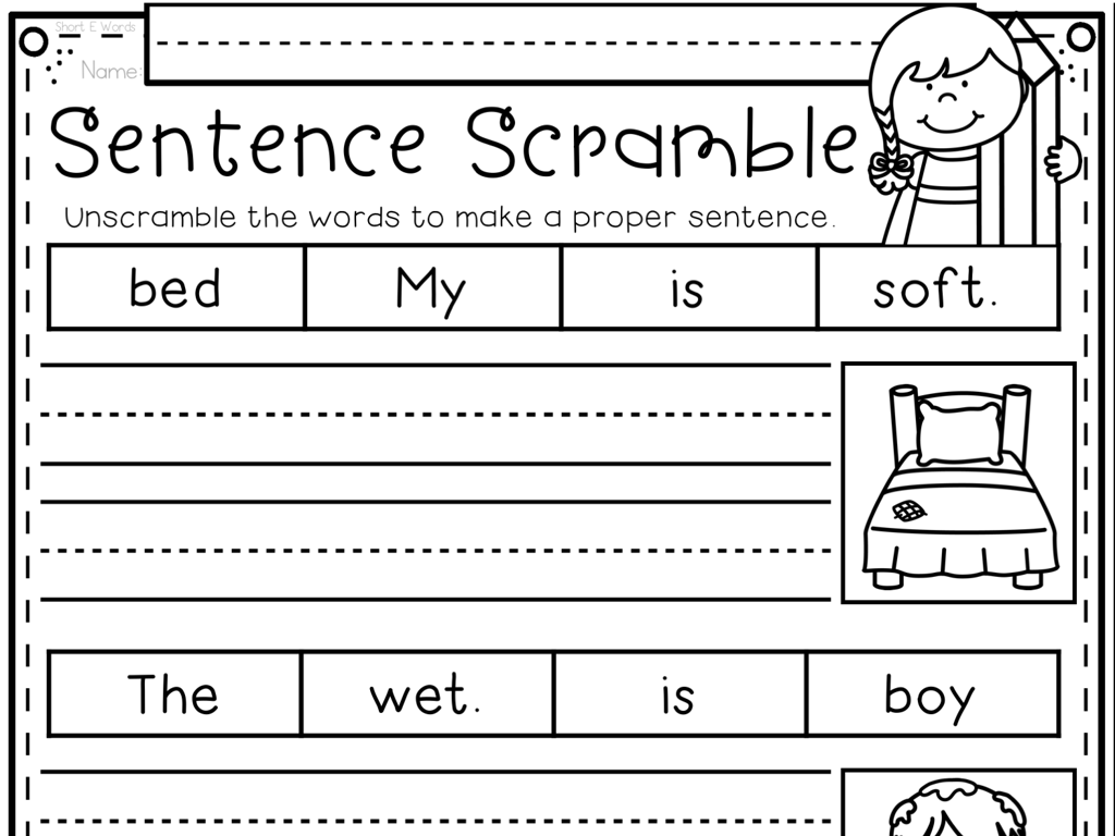 kids sentence scramble worksheet