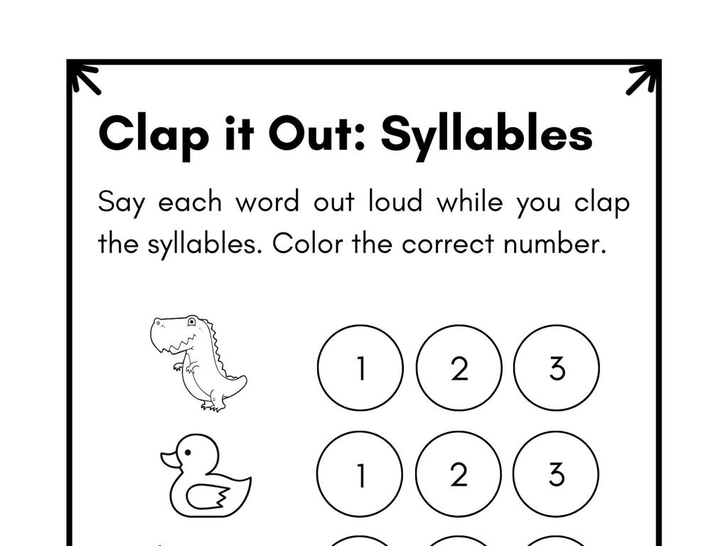 dinosaur duck syllable worksheet