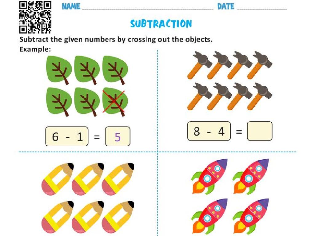 subtraction worksheet objects