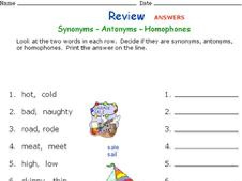 synonyms antonyms homophones worksheet