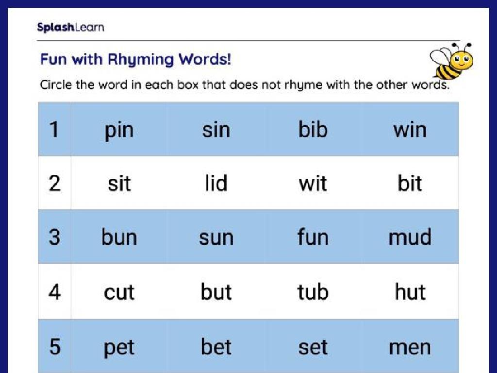 rhyming words worksheet