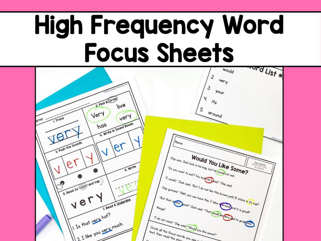 high frequency word sheets