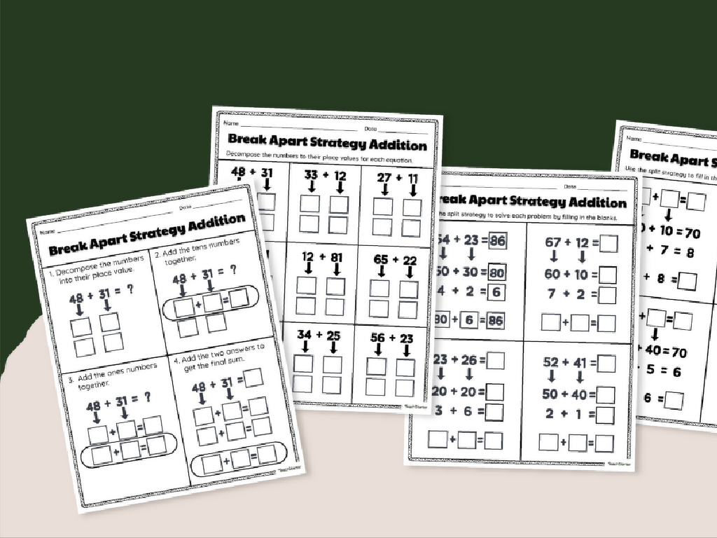 break apart addition worksheets