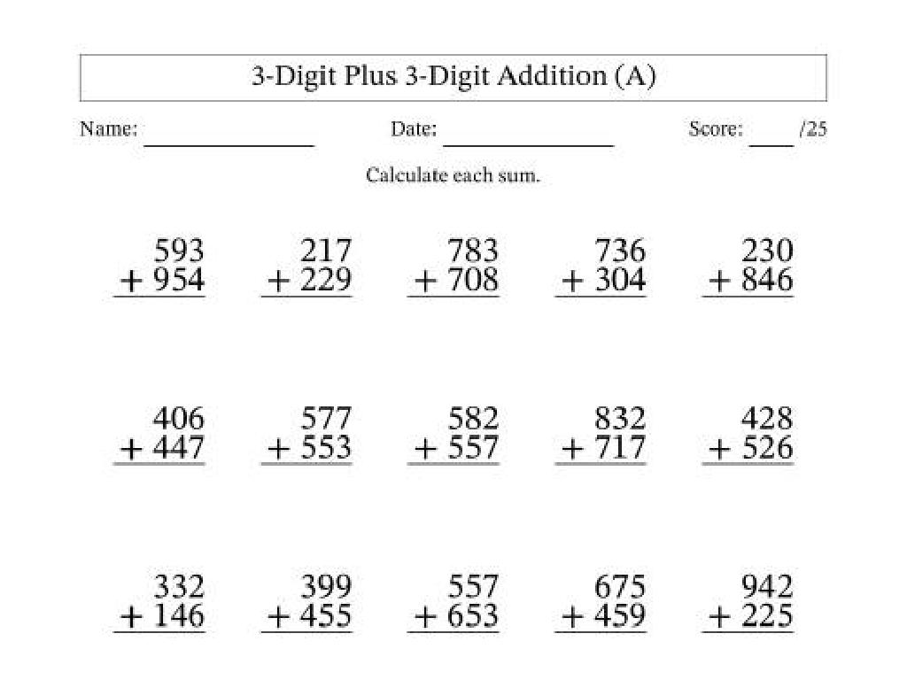 3-digit addition worksheet