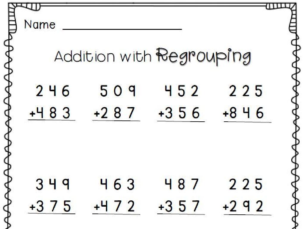 regrouping addition worksheet