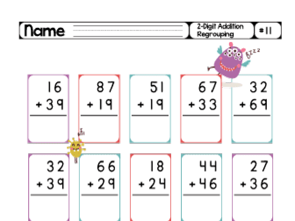 cartoon addition worksheet