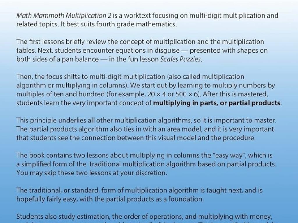 fourth grade multiplication workbook