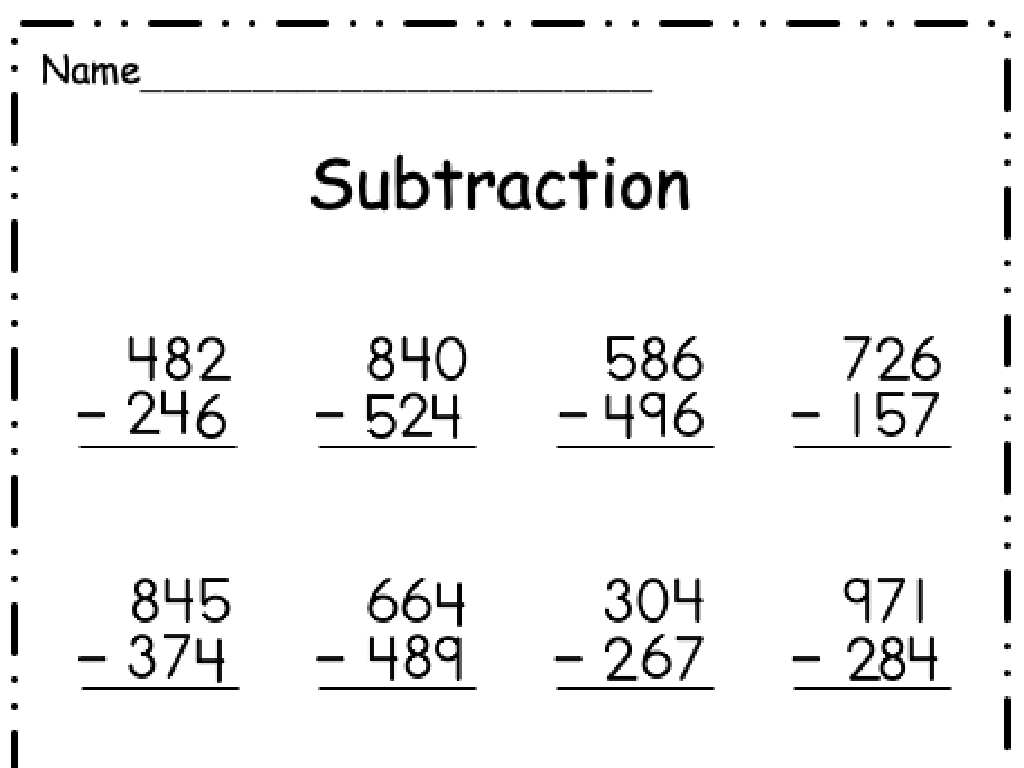 math subtraction worksheet