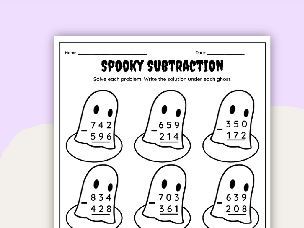 ghost subtraction worksheet