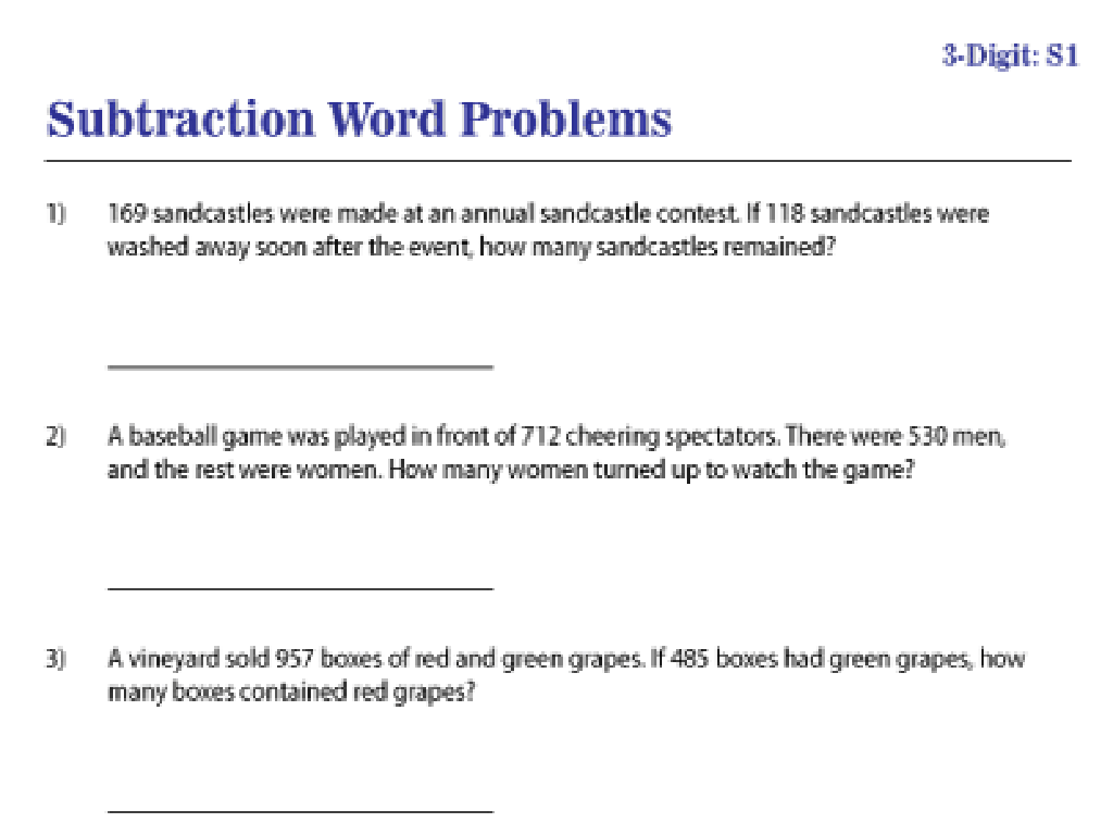 3-digit subtraction worksheet