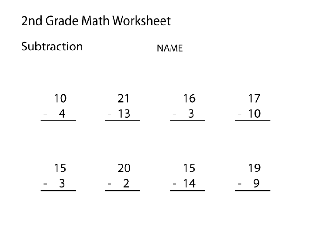 subtraction worksheet 2nd grade