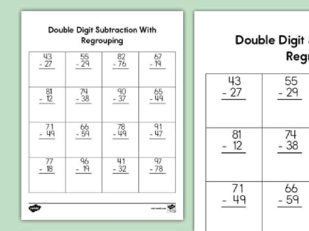 subtraction worksheet kids