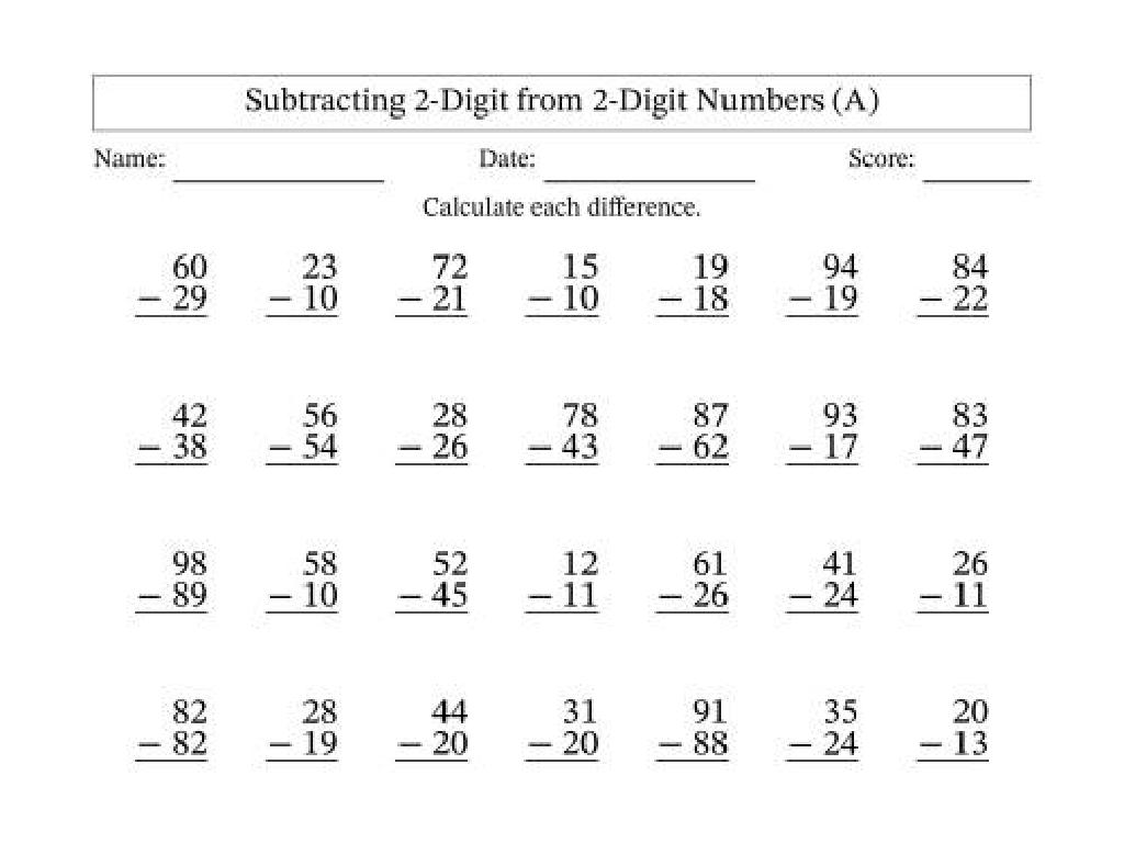 two-digit subtraction worksheet