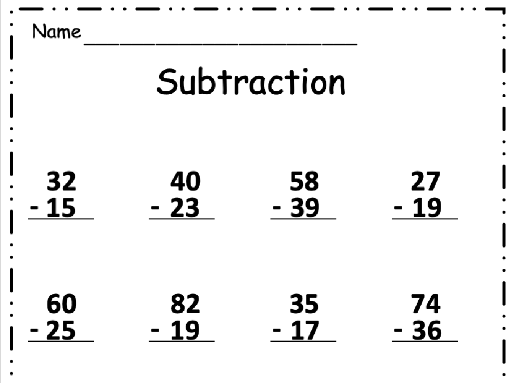 subtraction math worksheet