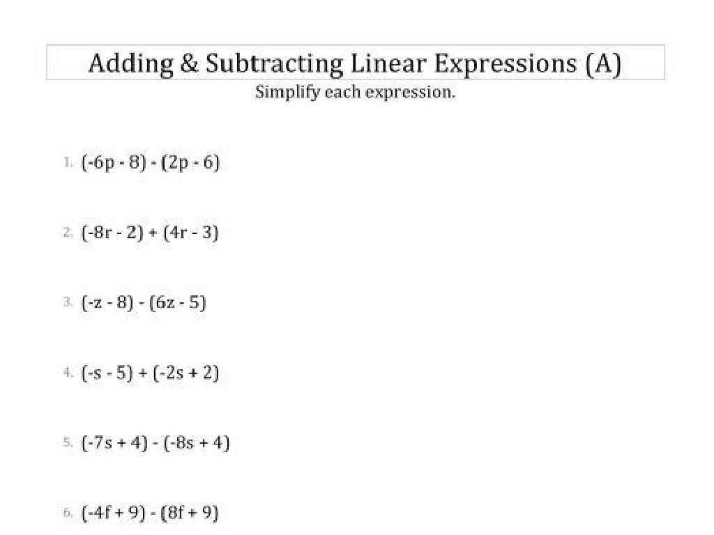 linear expressions worksheet