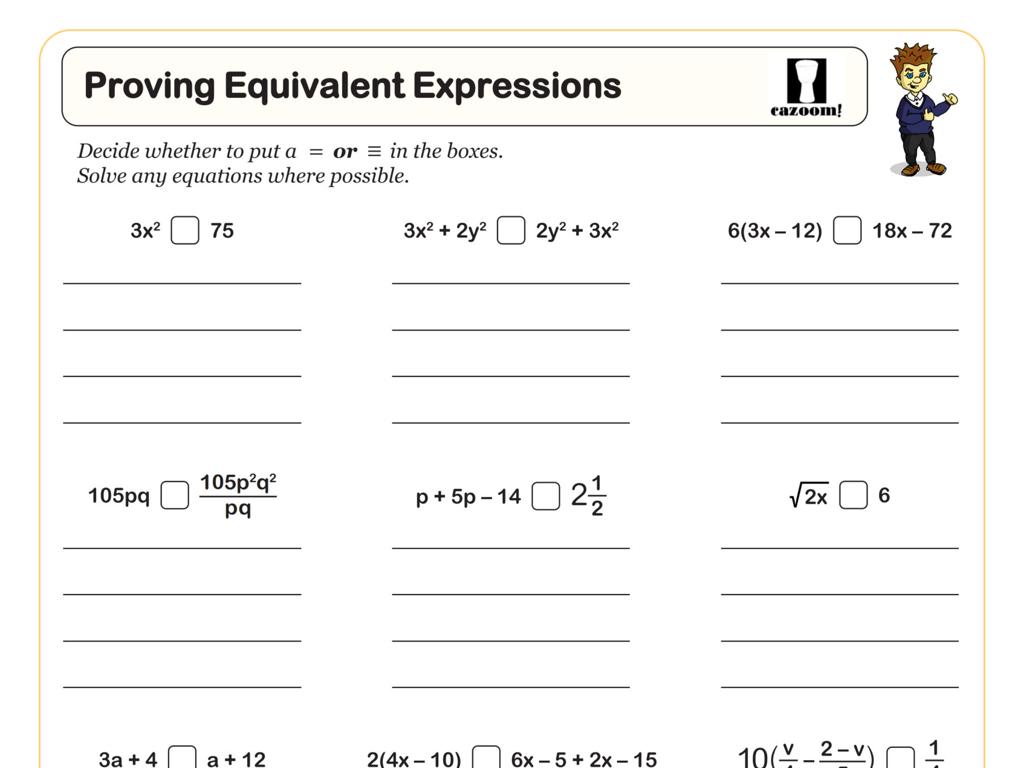 equivalent expressions worksheet