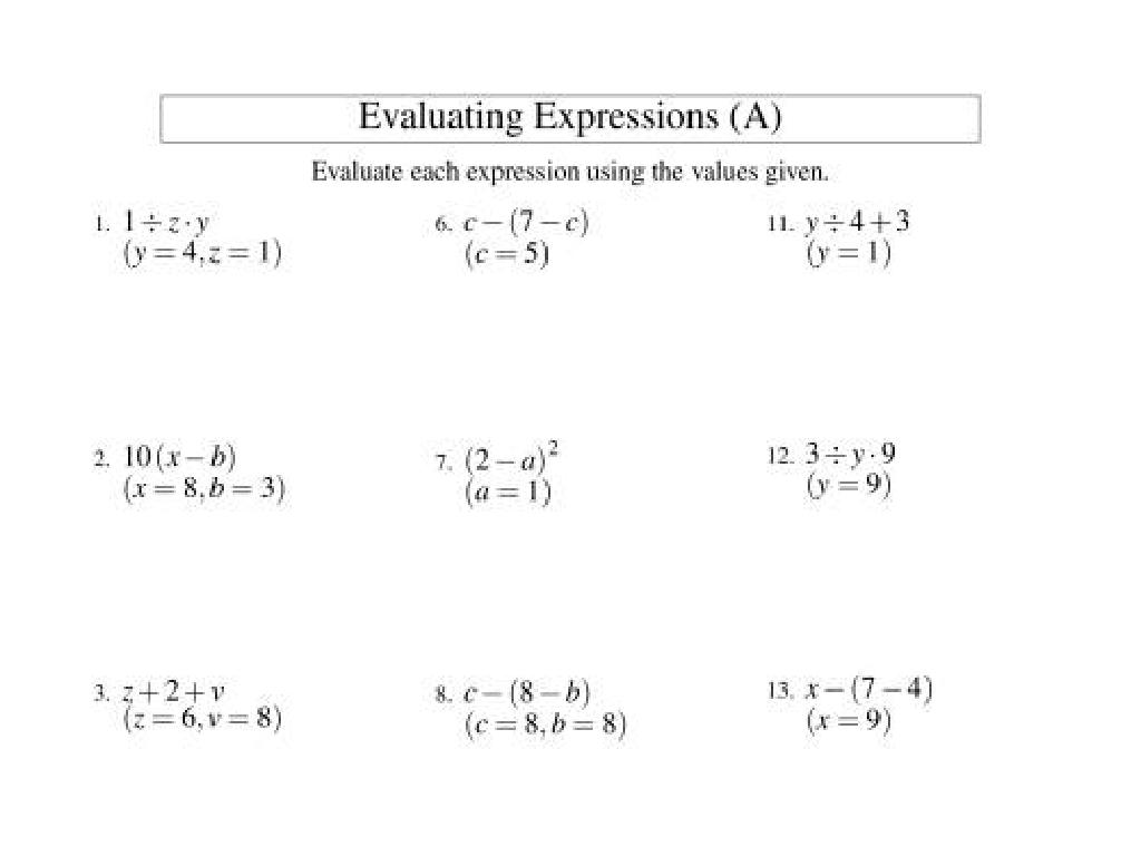 expressions worksheet variables