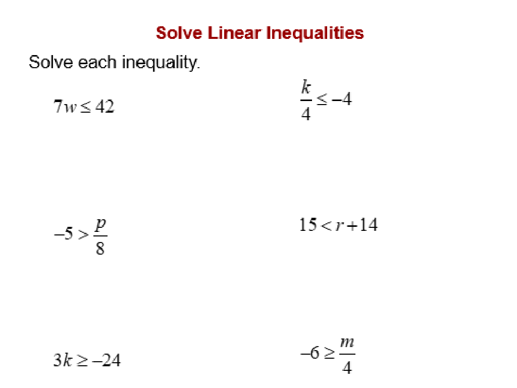 linear inequalities worksheet