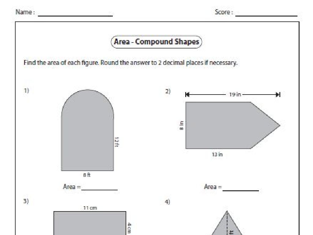 compound shapes area worksheet