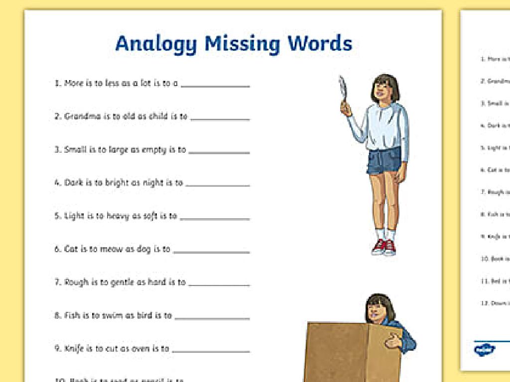 girl analogy worksheet