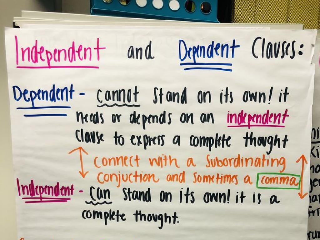 independent dependent clauses examples