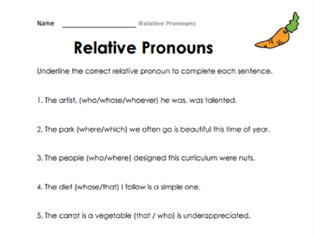 relative pronouns worksheet