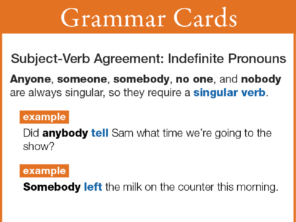 subject-verb agreement cards