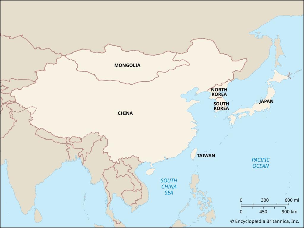 east asia countries map