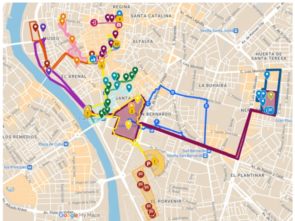 color-coded route map