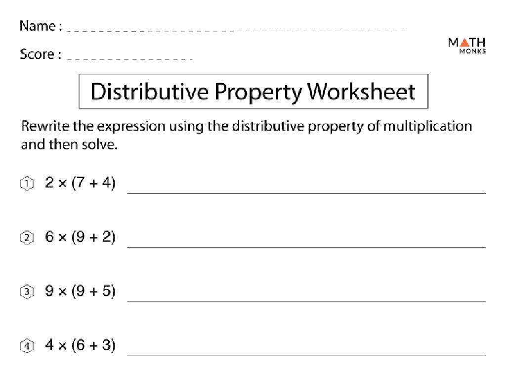 distributive property worksheet