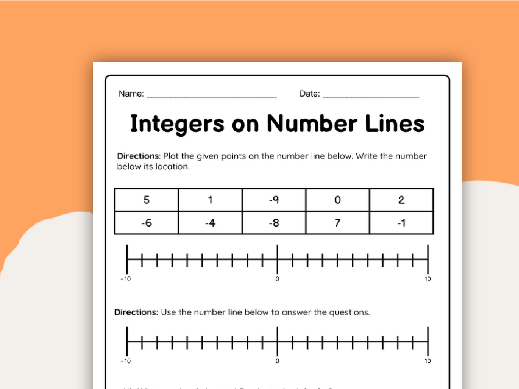 integer number line worksheet