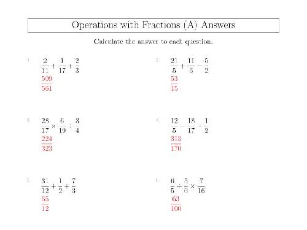 fraction operations worksheet