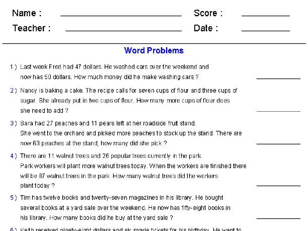 math worksheet template