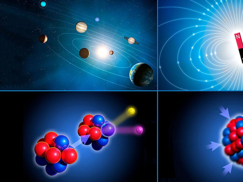 space orbiting planets

magnet magnetic field

radiation nuclear particles

atomic reaction particles