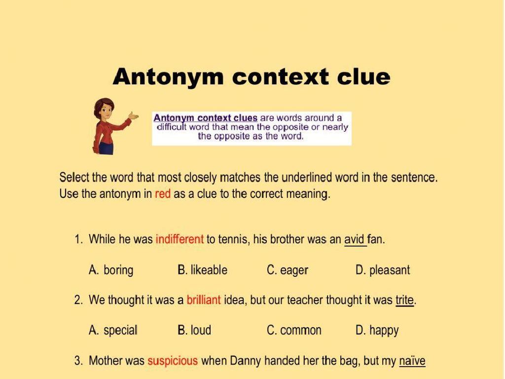 antonym worksheet multiple-choice