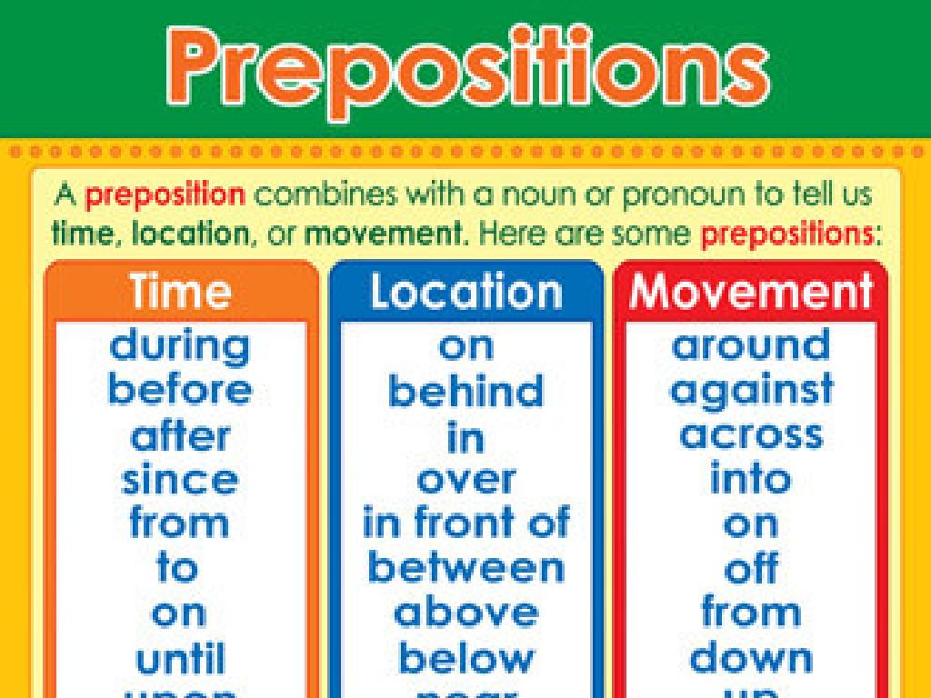 prepositions time location movement