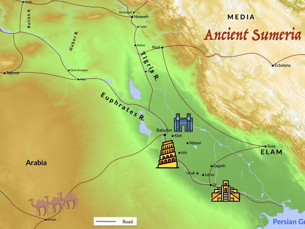 sumeria map cities landmarks