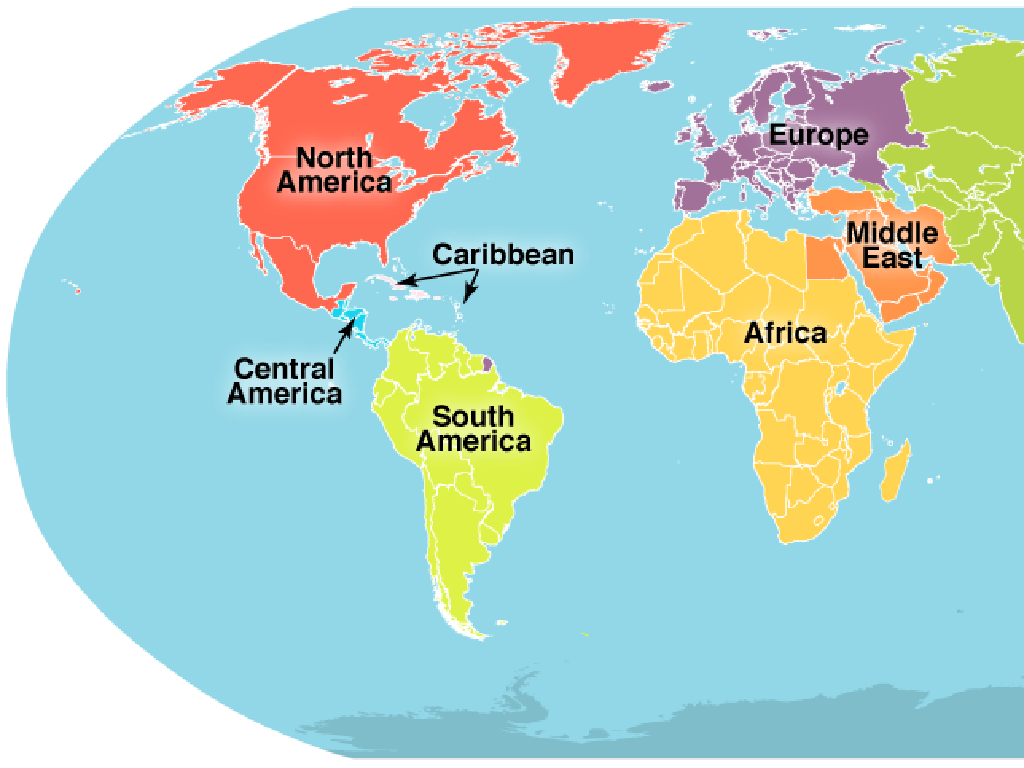 world continents map labels