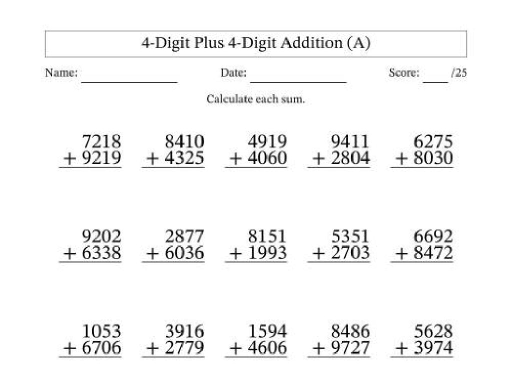 4-digit addition worksheet