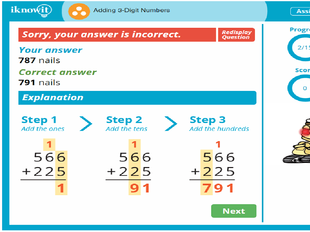 three-digit addition steps