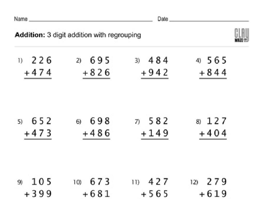 3-digit addition regrouping