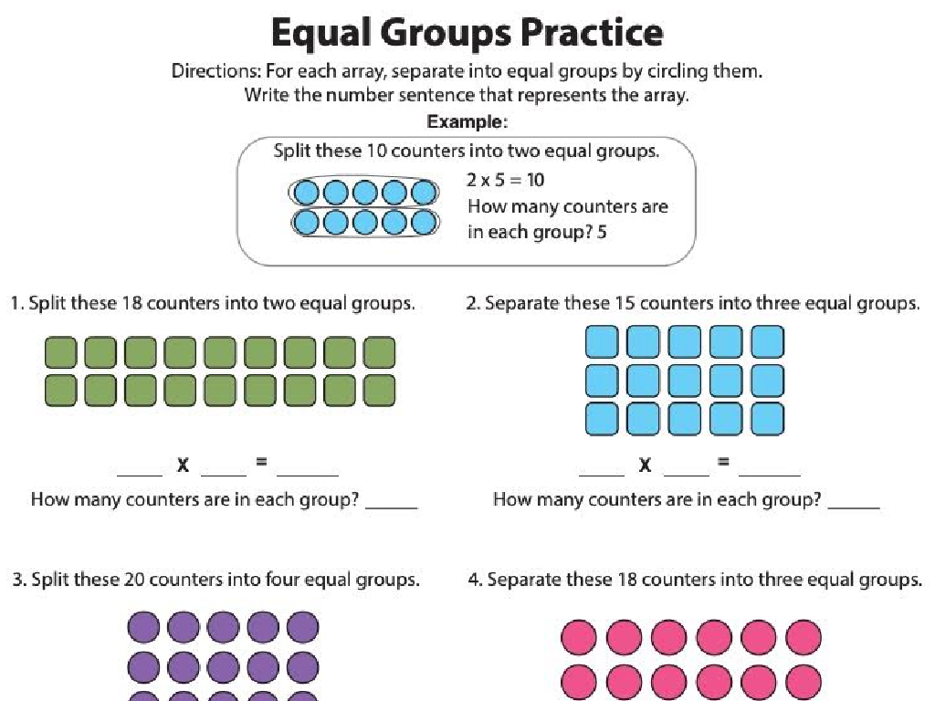 equal groups counters arrays