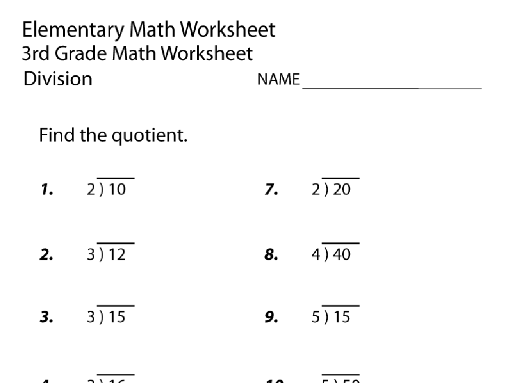 3rd grade division worksheet