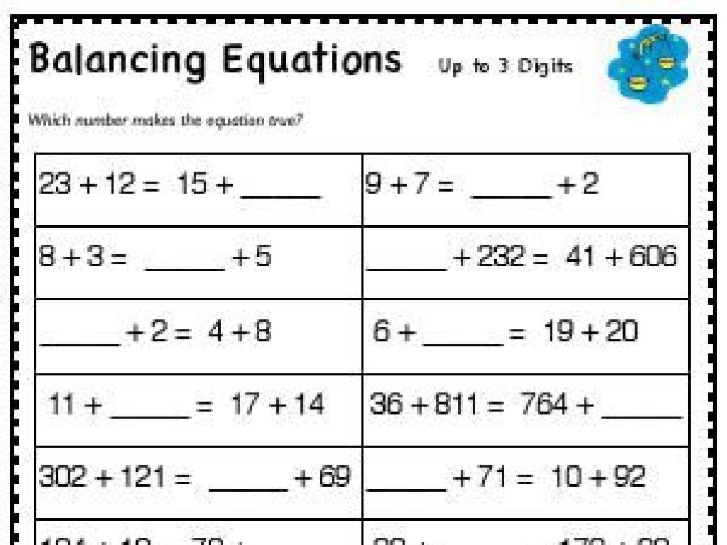 equation worksheet students