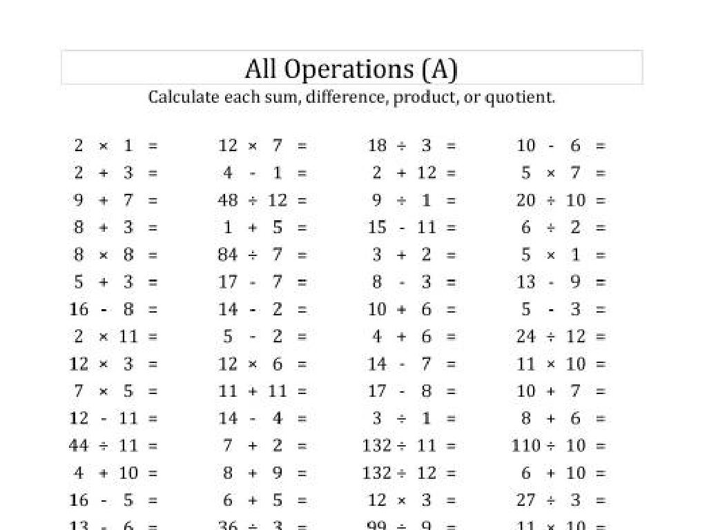 basic arithmetic worksheet