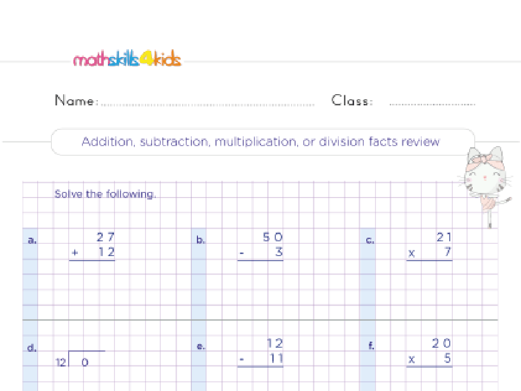 math operations worksheet