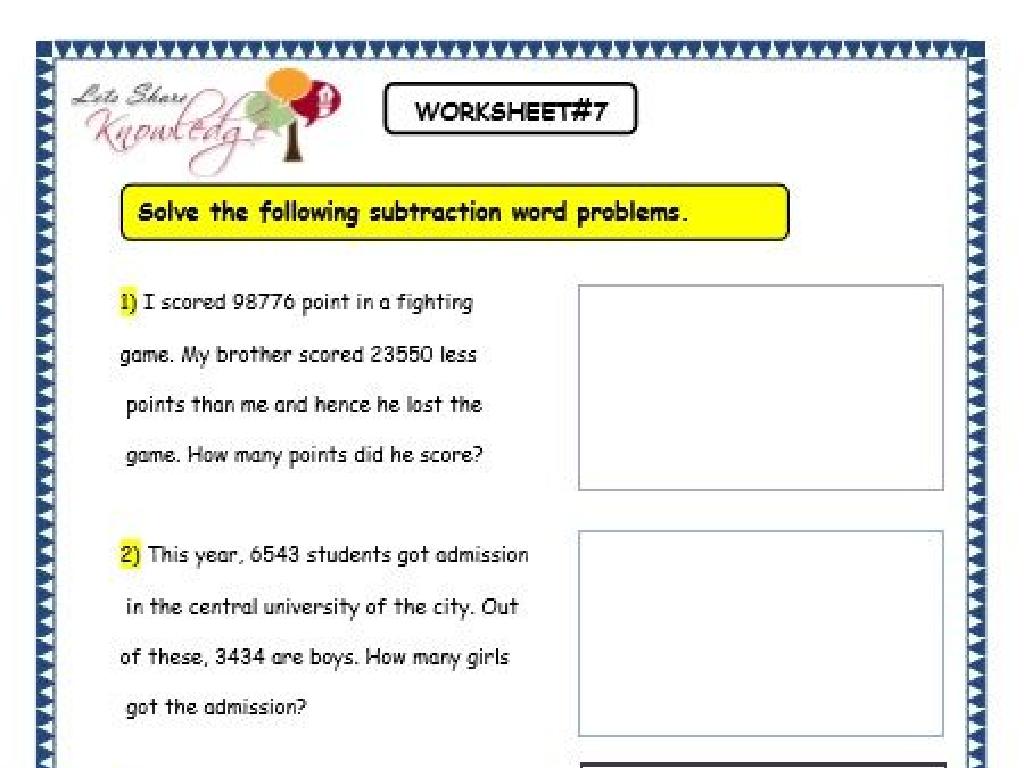 subtraction word problems