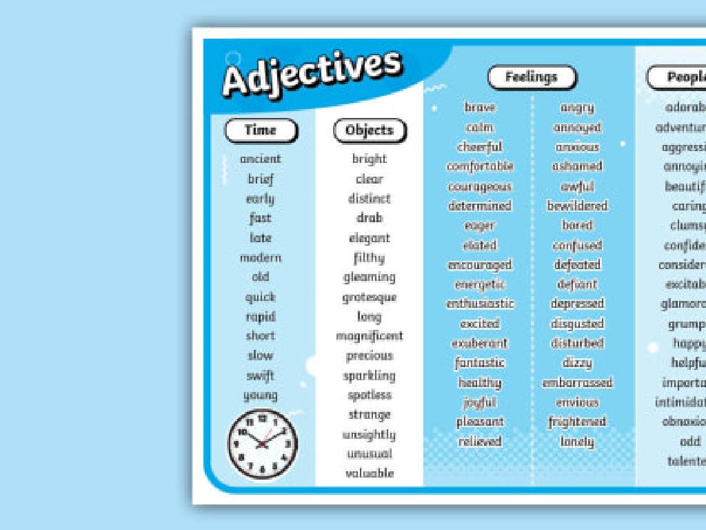 adjectives chart categories