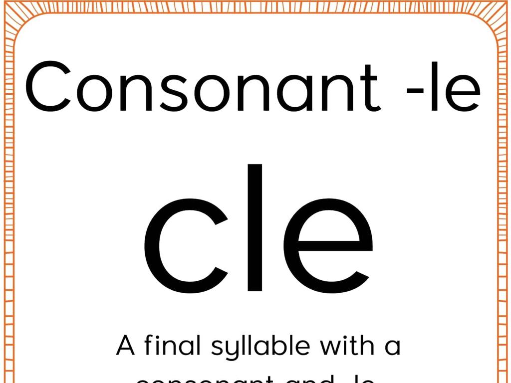 consonant-le syllable chart