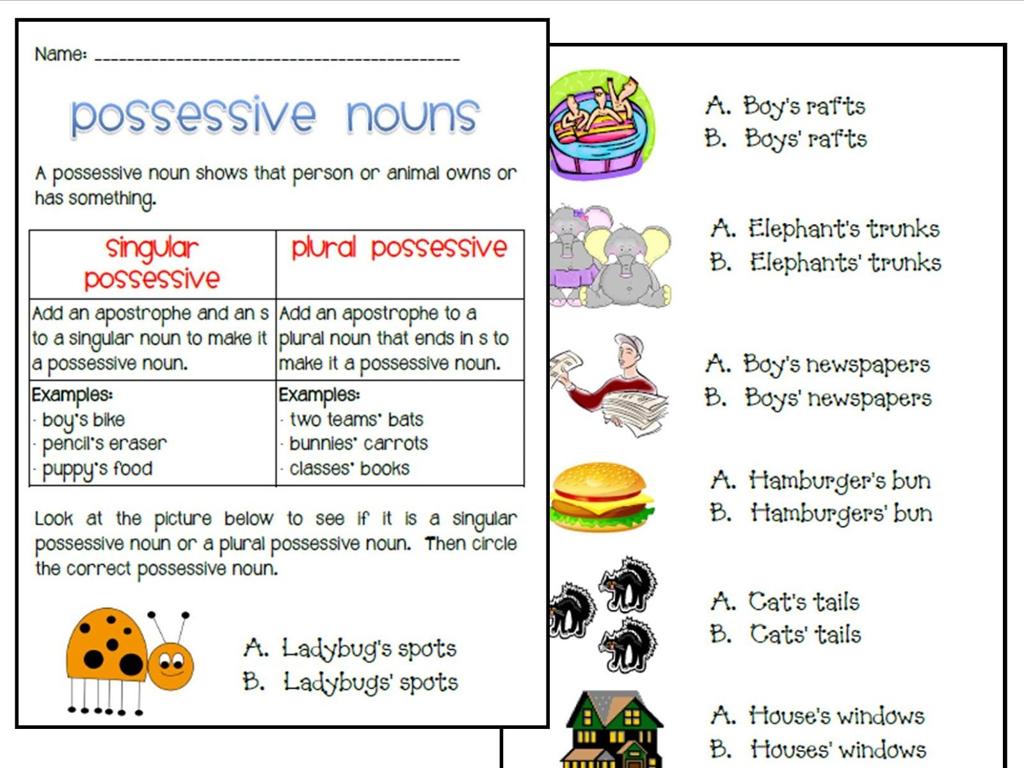 possessive nouns worksheet